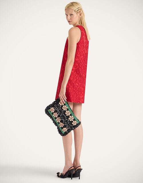 La Doublej Racer Mini Dress Peony Red In Light Jacquard Matelassé