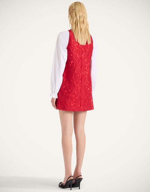 La Doublej Racer Mini Dress Peony Red In Light Jacquard Matelassé