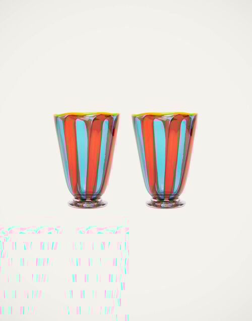 la doublej Rainbow Glasses Set Of 2 (Ridged) Red/Blue in Murano Glass