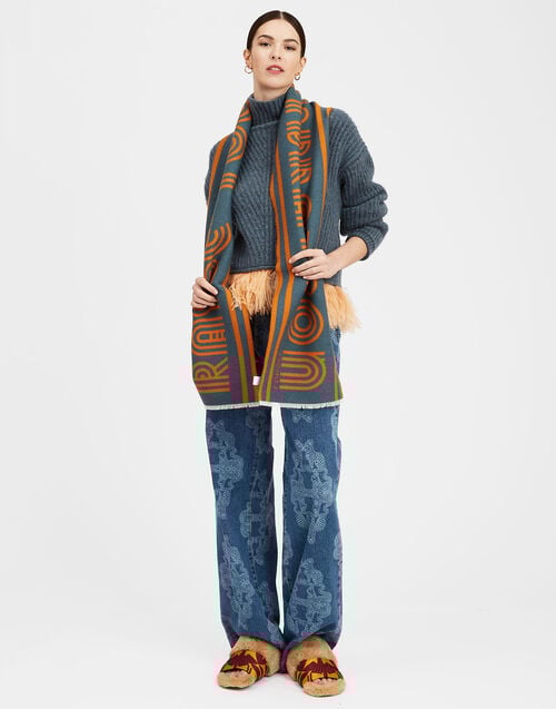 La Doublej Raise Your Vibration Scarf Dark Green In Wool & Silk