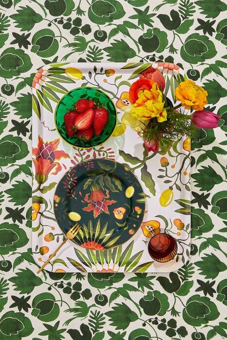 La Doublej Rectangular Printed Tray Eden In Laminated Birch Wood