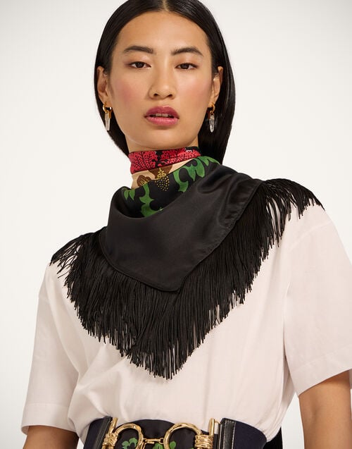 La Doublej Reversible Fringe Foulard 90 Bounty Placée Orange In Silk Twill