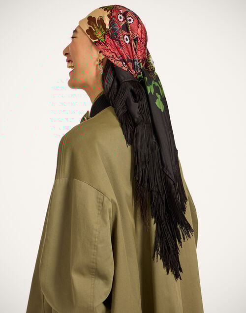 La Doublej Reversible Fringe Foulard 90 Bounty Placée Orange In Silk Twill