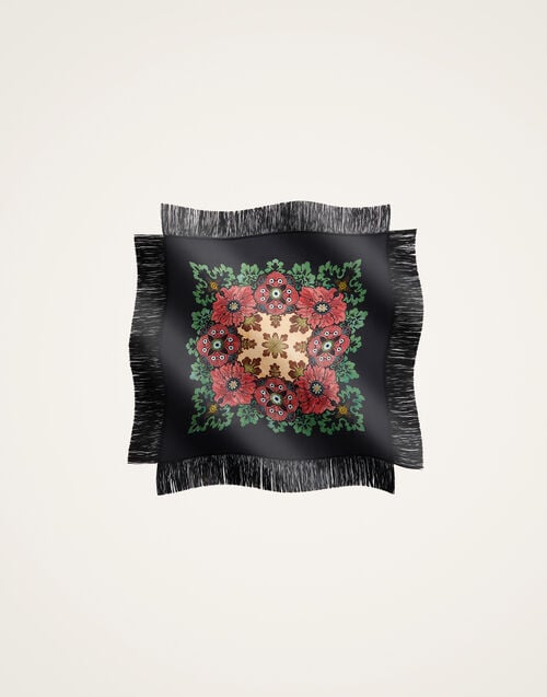 La Doublej Reversible Fringe Foulard 90 Bounty Placée Orange In Silk Twill