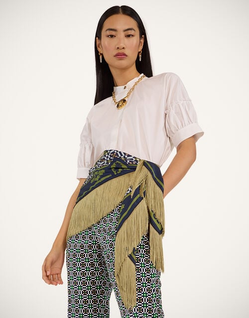 La Doublej Reversible Fringe Foulard 90 Mariposa Placée Celeste In Silk Twill