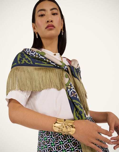 La Doublej Reversible Fringe Foulard 90 Mariposa Placée Celeste In Silk Twill