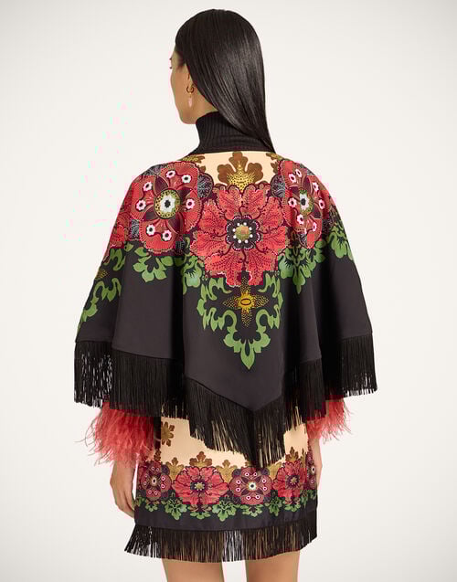 La Doublej Reversible Mini Poncho Bounty Placée Red In Envers Satin With Fringes