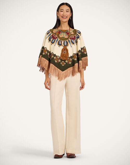 La Doublej Reversible Mini Poncho Nucleus Placée Off White In Envers Satin With Fringes