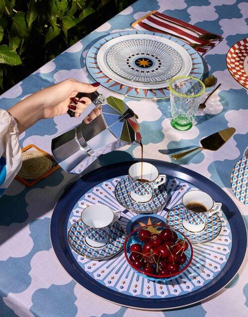 La Doublej Round Printed Tray Feria Midnight In Laminated Birch Wood