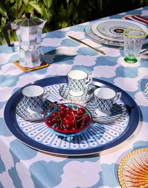 La Doublej Round Printed Tray Feria Midnight In Laminated Birch Wood