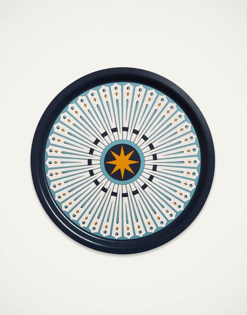 la doublej Round Printed Tray Feria Midnight in Laminated Birch Wood