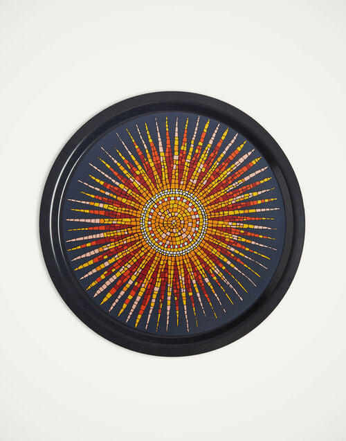 la doublej Round Printed Tray Sunrays Midnight in Laminated Birch Wood