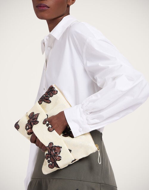 la doublej Ruffle Pochette Herald Pink in Paillettes