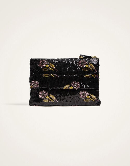 La Doublej Ruffle Pochette Mayfair Black In Paillettes
