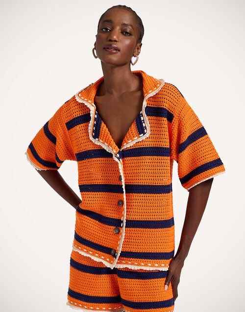 la doublej Salt'N'Vinegar Jacket Bicolor Orange & Navy Blue in Cotton