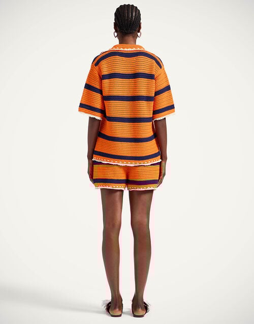 La Doublej Salt'N'Vinegar Shorts Bicolor Orange & Navy Blue In Cotton