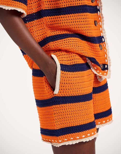 La Doublej Salt'N'Vinegar Shorts Bicolor Orange & Navy Blue In Cotton