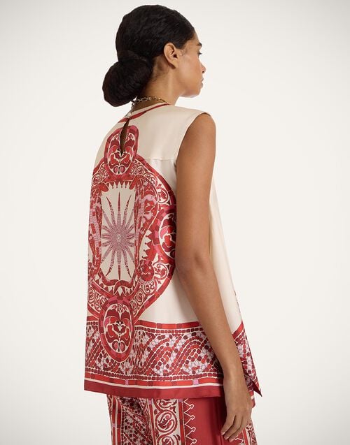 La Doublej San Carlo Top Cobra Placée Red In Silk Twill