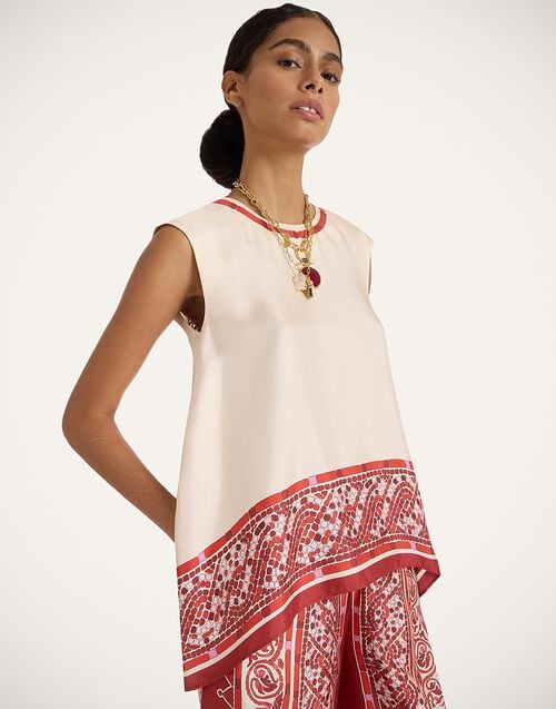 la doublej San Carlo Top Cobra Placée Red in Silk Twill