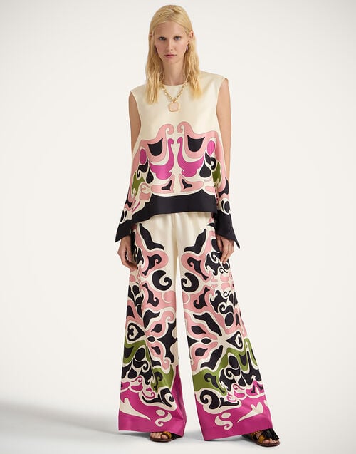 La Doublej San Carlo Top Phoenix Placée Pink In Silk Twill