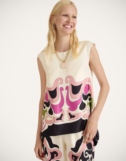 La Doublej San Carlo Top Phoenix Placée Pink In Silk Twill