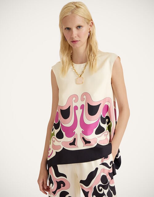 la doublej San Carlo Top Phoenix Placée Pink in Silk Twill