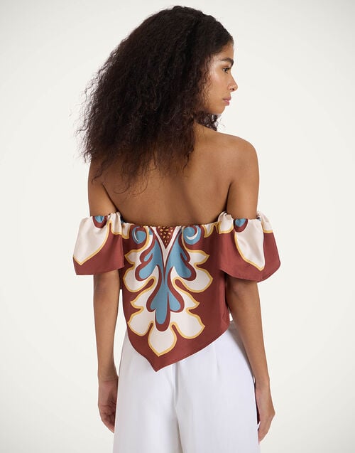 La Doublej Sand Dollar Top Palazzo Placée Chocolate In Silk Twill