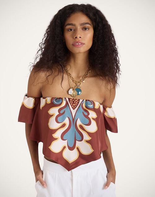 La Doublej Sand Dollar Top Palazzo Placée Chocolate In Silk Twill