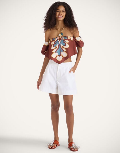 La Doublej Sand Dollar Top Palazzo Placée Chocolate In Silk Twill