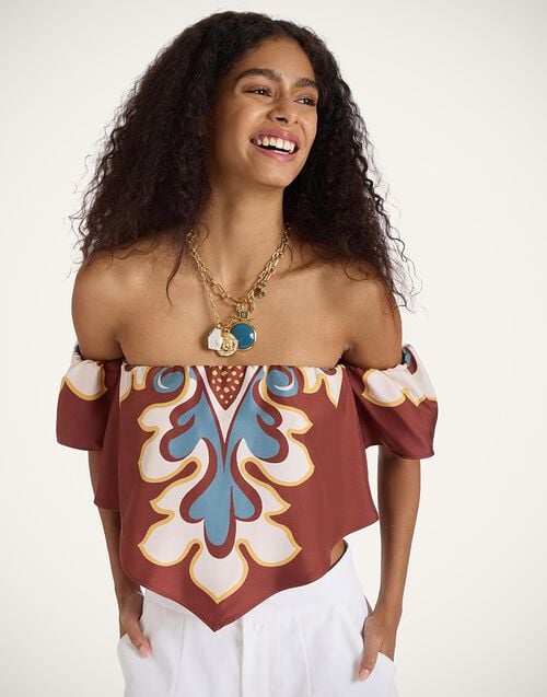la doublej Sand Dollar Top Palazzo Placée Chocolate in Silk Twill