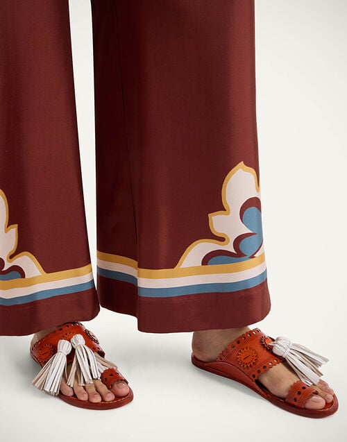 La Doublej Sandy Slides Solid Orange In Leather With Tassels