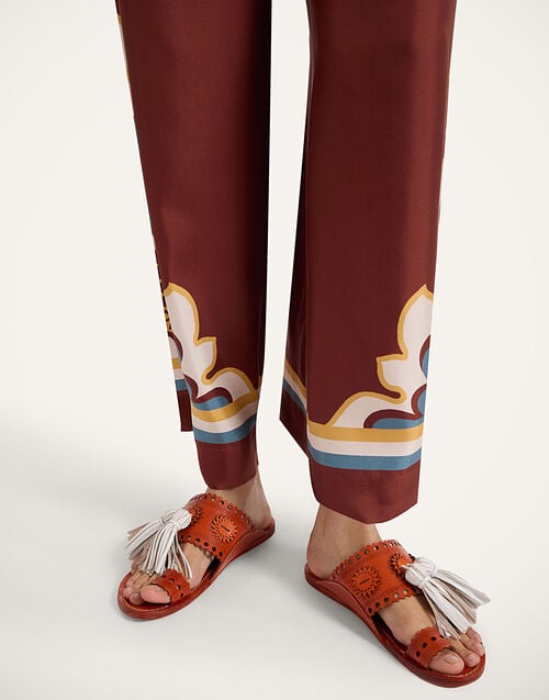 la doublej Sandy Slides Solid Orange in Leather With Tassels