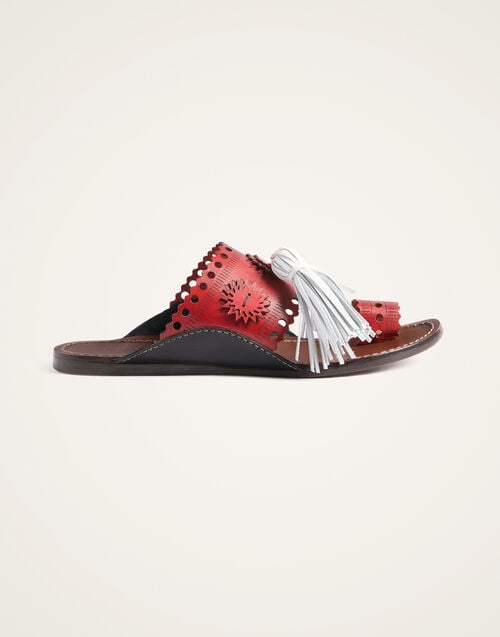La Doublej Sandy Slides Solid Red In Leather With Tassels