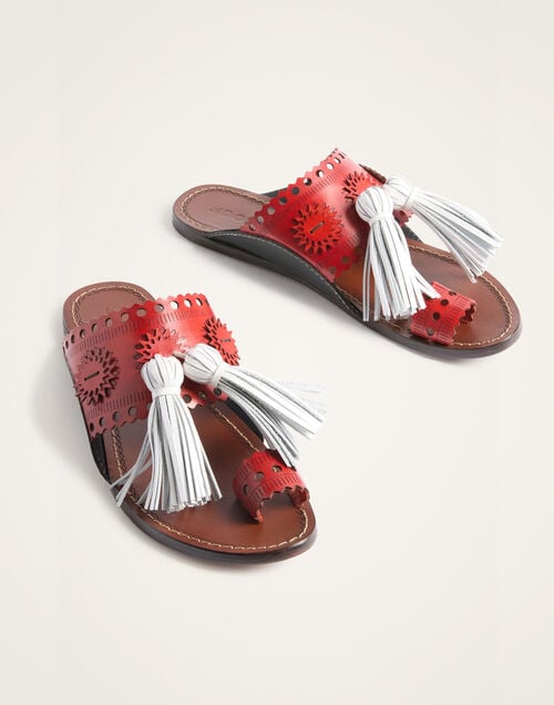 La Doublej Sandy Slides Solid Red In Leather With Tassels