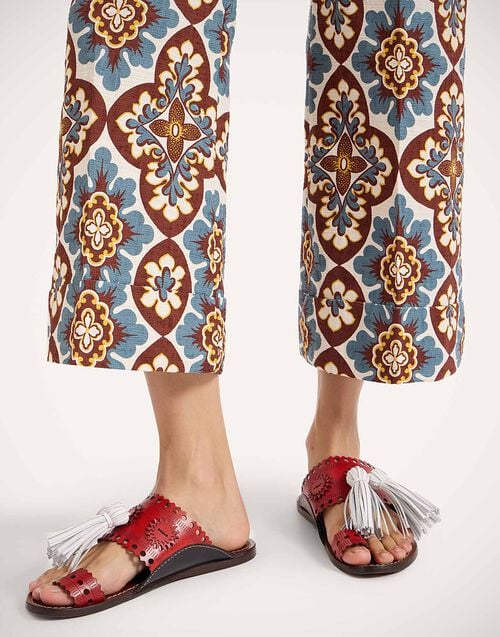 la doublej Sandy Slides Solid Red in Leather With Tassels