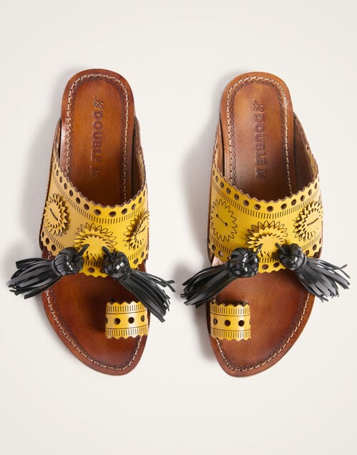 La Doublej Sandy Slides Solid Yellow In Leather With Tassels
