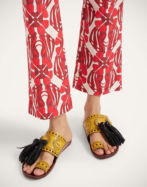 la doublej Sandy Slides Solid Yellow in Leather With Tassels