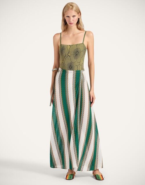 La Doublej Sarong Skirt Color Block Emerald & White In Viscose Raschel