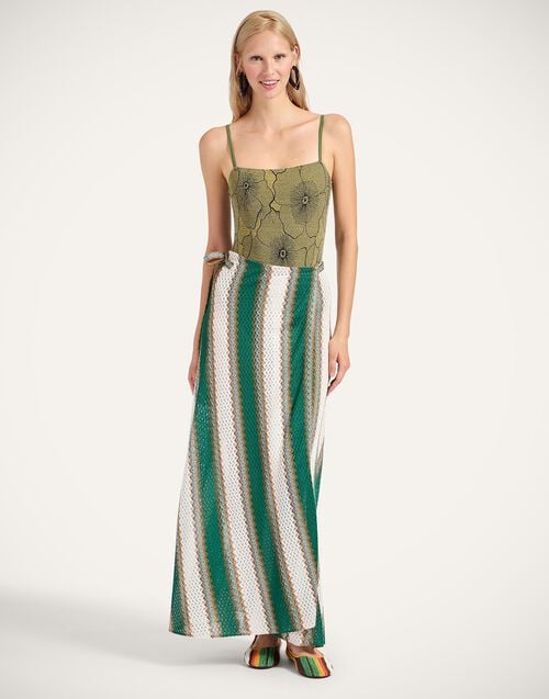 la doublej Sarong Skirt Color Block Emerald & White in Viscose Raschel