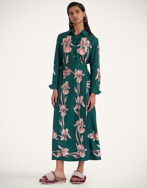 La Doublej Sarong Skirt Iris Placée Dark Green In Silk Twill