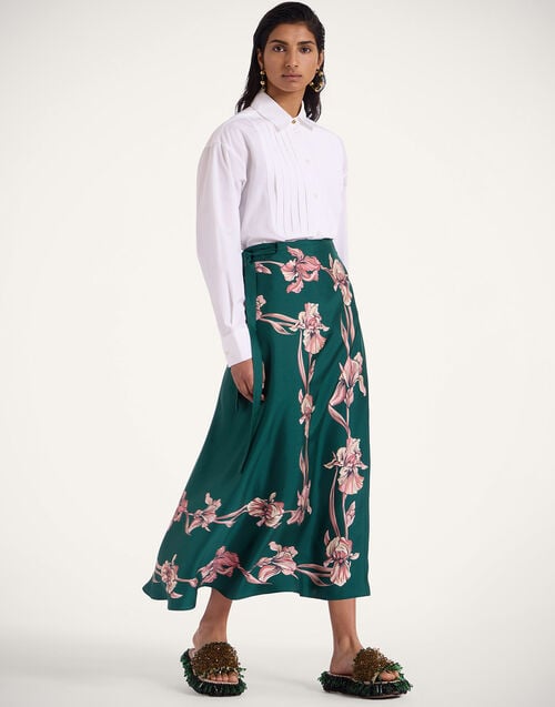 La Doublej Sarong Skirt Iris Placée Dark Green In Silk Twill