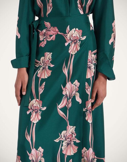 La Doublej Sarong Skirt Iris Placée Dark Green In Silk Twill