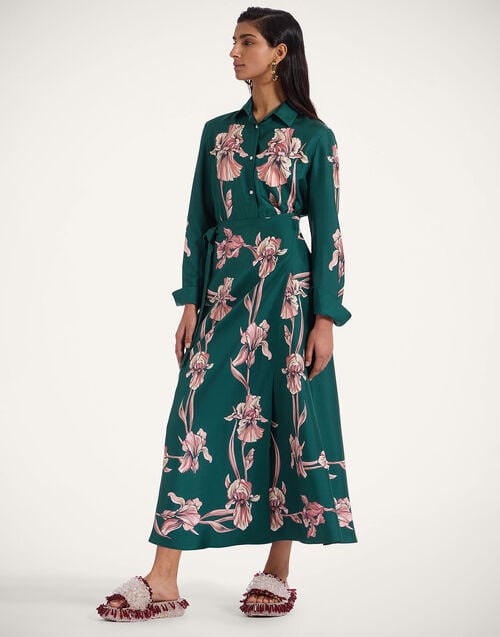 la doublej Sarong Skirt Iris Placée Dark Green in Silk Twill