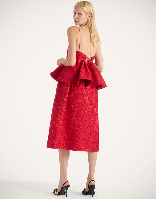 La Doublej Satine Dress Peony Red In Light Jacquard Matelassé