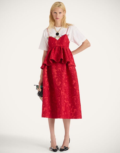 La Doublej Satine Dress Peony Red In Light Jacquard Matelassé