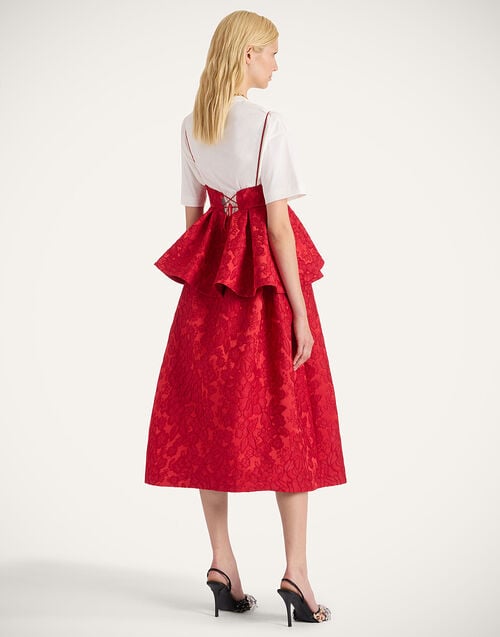 La Doublej Satine Dress Peony Red In Light Jacquard Matelassé
