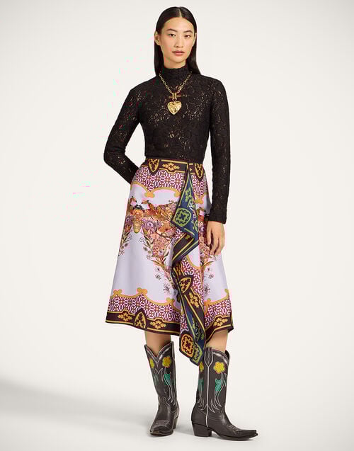 La Doublej Scarf Skirt Mariposa Placée Celeste In Silk Twill