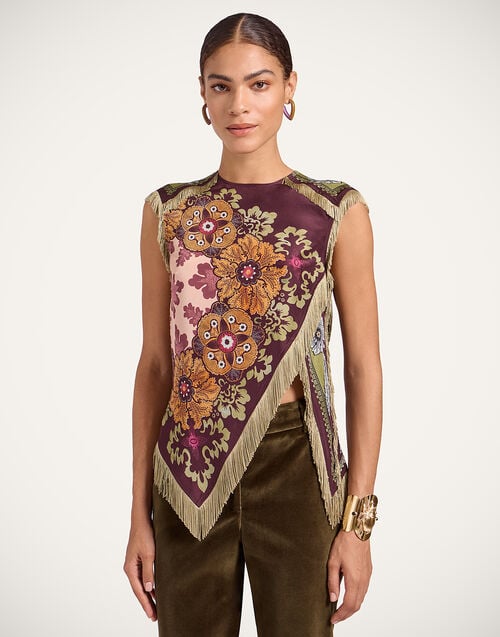 La Doublej Scarf Top Bounty Placée Burgundy In Silk Voile