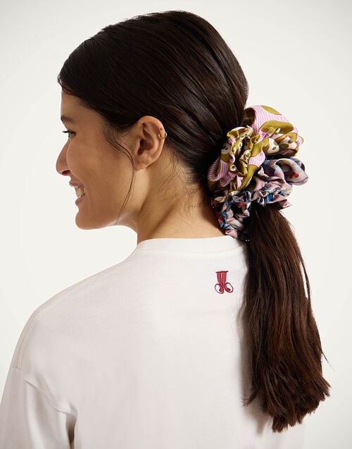 La Doublej Scrunchie Set Mixed Prints In Silk Twill & Cotton