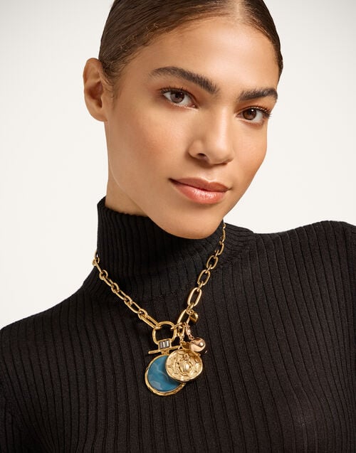 La Doublej Shen Loop Necklace 24k Gold Plate & Blue Enamel